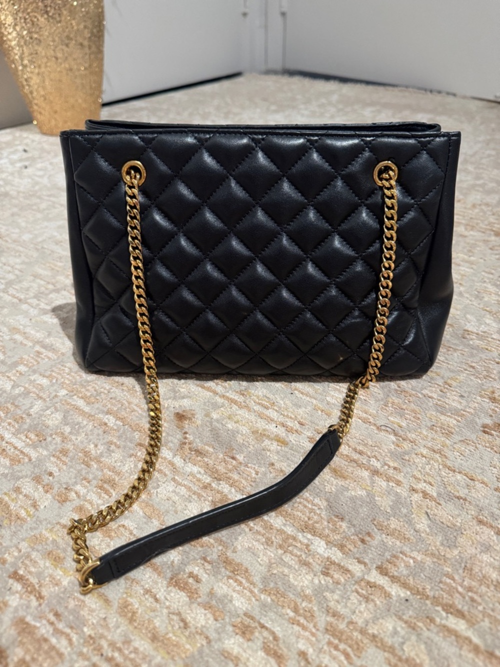 Versace Black Quilted Leather Shoulder Bag with Gold Medallion and Chain - Picture 3 of 7